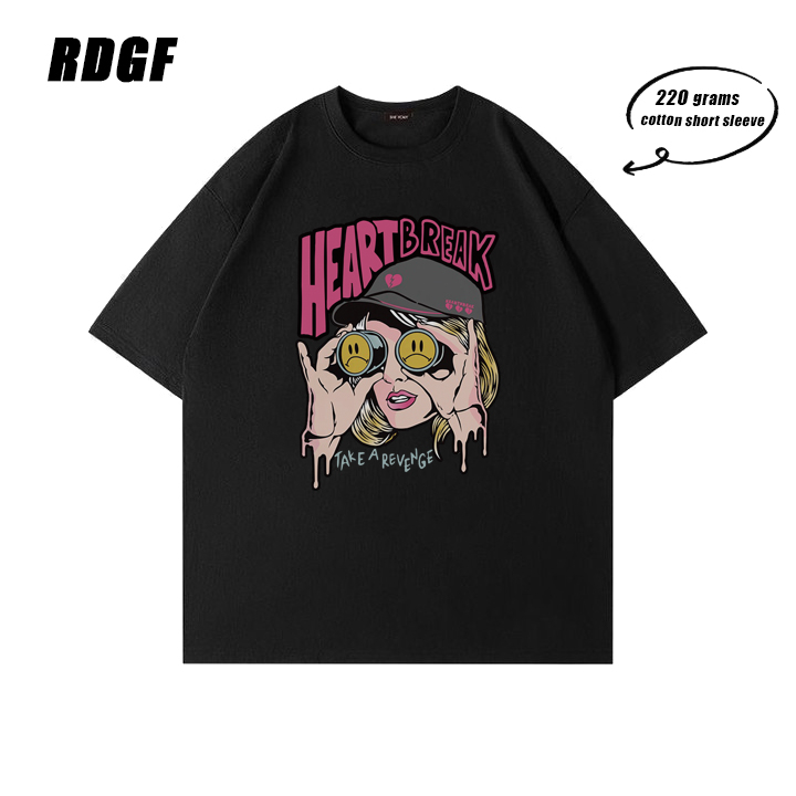 RDGF OVERSIZE WASHED T-Shirt fashion Heart Break kaos  katun Hitam/A0919