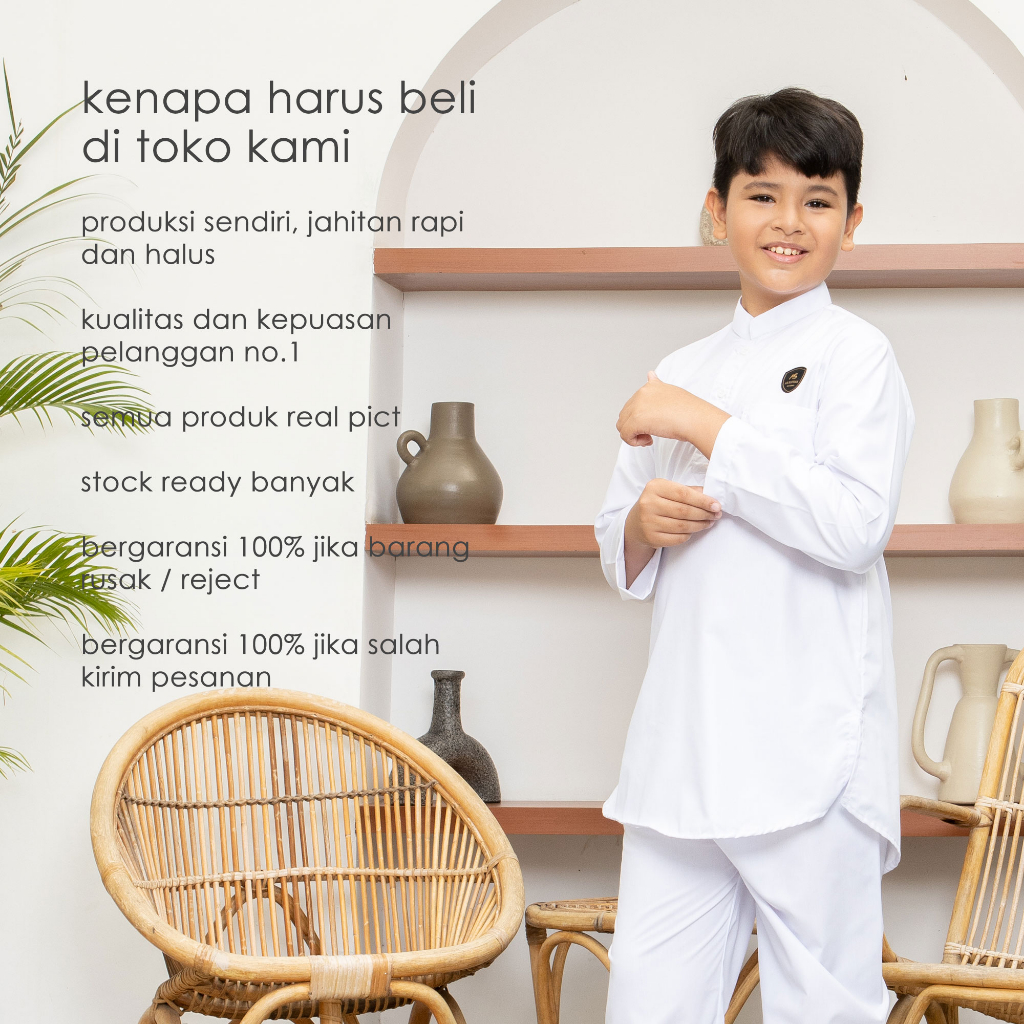 Setelan Baju Koko Anak Hitam Putih 1-14 Tahun Ahsan Series Original Assuffah