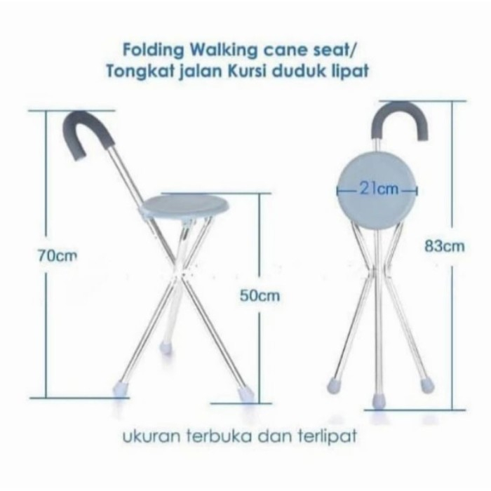 Tongkat duduk Lipat /Tongkat Kursi / Tongkat Duduk Lipat Stainlees / tongkat bantu jalan manula/Tongkat Kaki 4 Empat / Bangku Sholat,Umroh/ Tongkat Jalan  Orang Tua Lansia Kuat Anti Karat Kemenkes