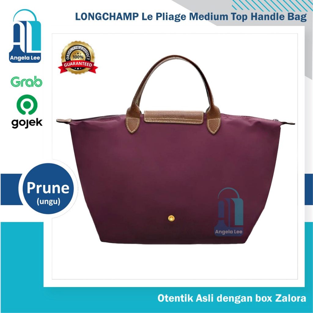 Longchamp Le Pliage Medium Top Handle Bag Prune Tas Wanita Ungu Tua