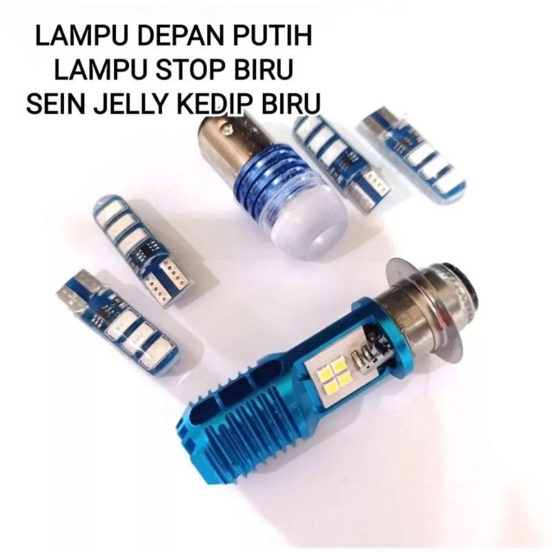 Paket hemat lampu led depan motor nyala putih+lampu stop model senter+sen jelly 4 pcs kedip/flas