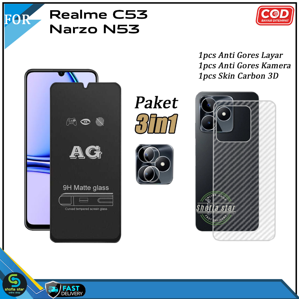 PAKET 3IN1 Tempered Glass Ceramic Privacy Realme C53 Nfc Narzo N53 Anti Spy Full Cover