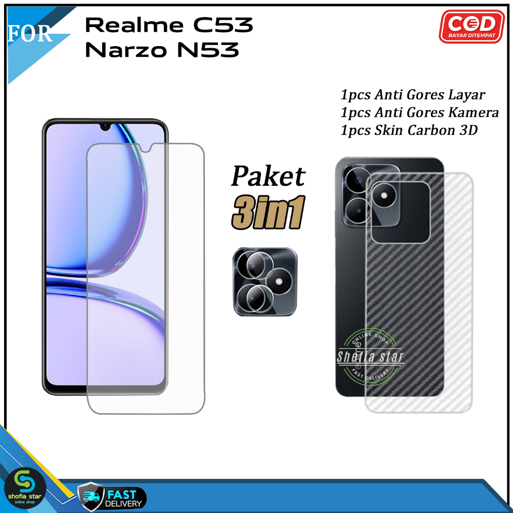 PAKET 3IN1 Tempered Glass Ceramic Privacy Realme C53 Nfc Narzo N53 Anti Spy Full Cover