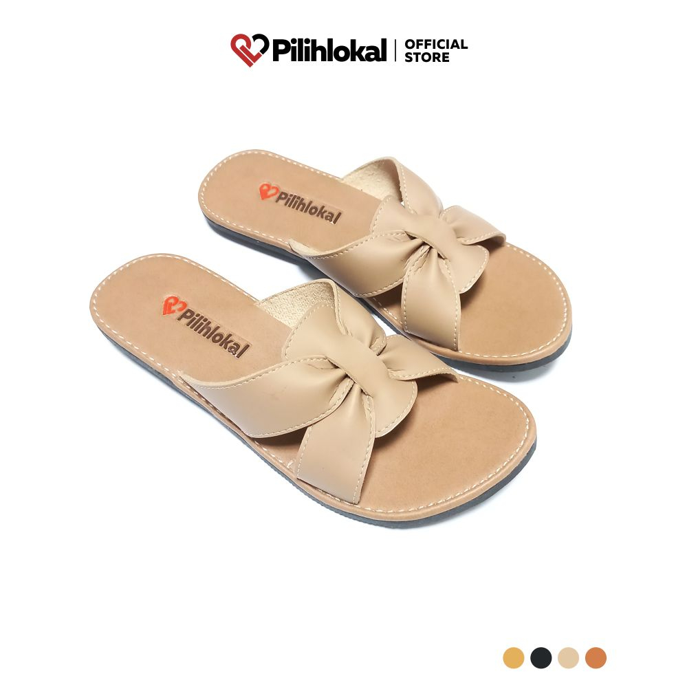 Pilihlokal - Butterfly Sendal Sepatu Wanita Kekinian Slop Korea Elegan Terbaru 2023 - Slip On Sandal Murah Cantik Casual Karet Selop Teplek Perempuan Dewasa - Sandak Flat Cewe Remaja Viral Flatshoes Lentur - Sandal Slide Kokop Kondangan Jumbo Ibu2 Lebaran