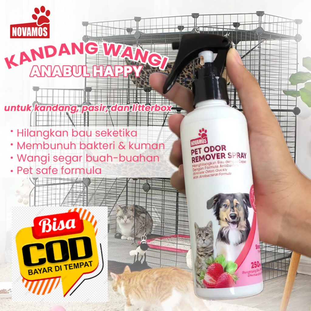 NOVAMOS Penghilang Bau Kotoran Kucing &amp; Anjing Spray -Wangi Strawberry