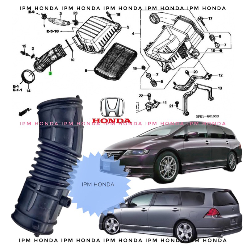 17228 RFE Selang Hawa Belalai Filter Saringan Udara Tube Air Flow Honda Elysion 2400cc 2005-2010 Odyssey RB1 Tahun 2004 2005 2006 2007 2008