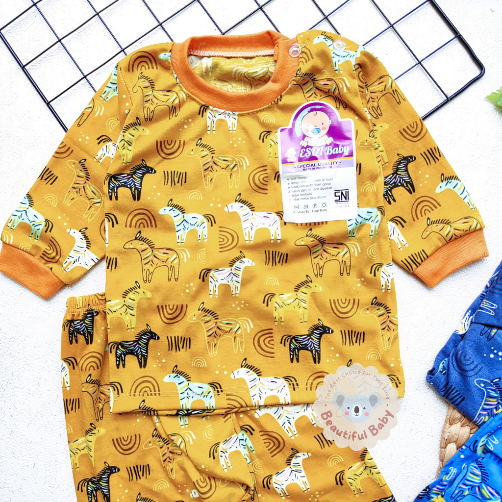 PREMIUM Setelan Piyama Baju Bayi Panjang Usia 3-18 Bln Motif Kuda / Baju Tidur Bayi Panjang Merk Daffa Baby / Baby.ou_