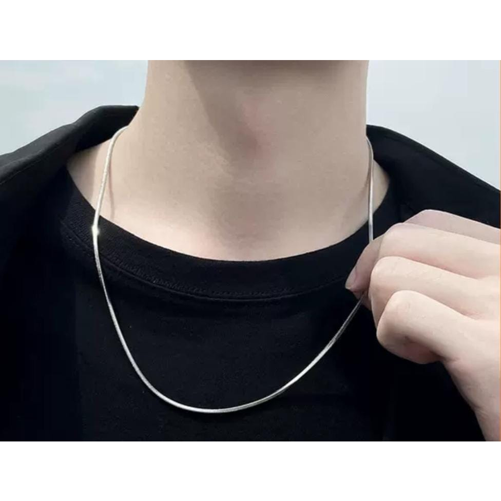 Kalung Titanium Pria Silver Perak Emas Putih Anti Karat Cowok Cewek Wanita Keren Silver Stainless St