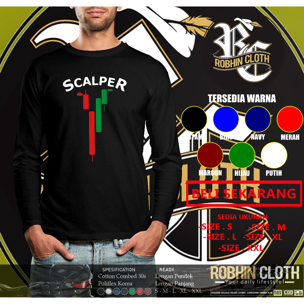 Kaos Trading Forex Trader Scalper lengan panjang Baju Distro