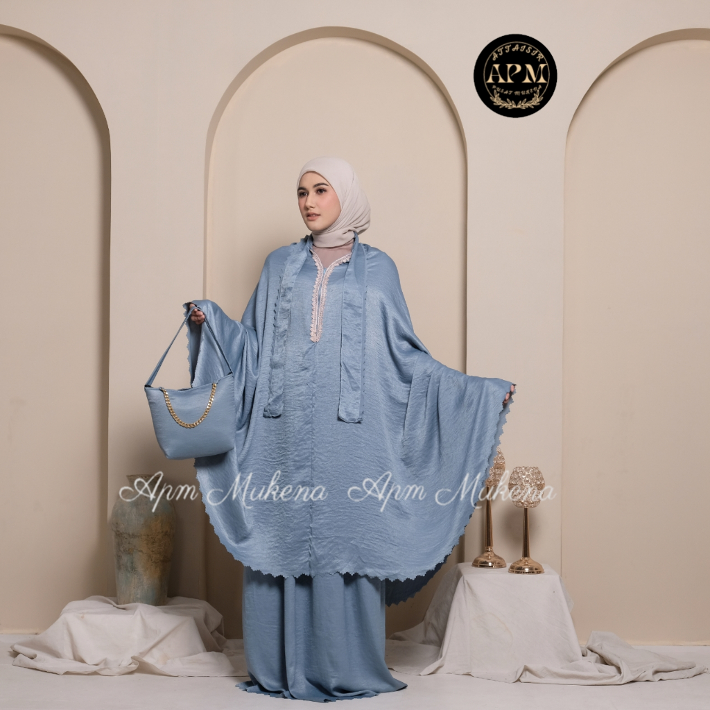 Apm Mukena  - Mukena Silk Santorini Shimer 3 In 1 Lasercut Mewah Adem