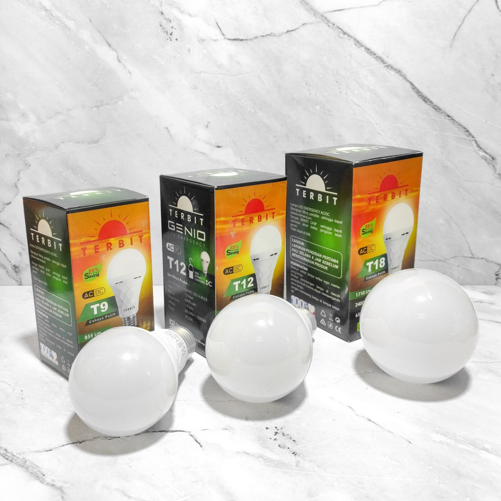 Lampu LED Emergency Terbit Genio A-Bulb Free Fitting Gantung DC 85% Hemat Listrik T9 9watt T12 12watt T18 18watt