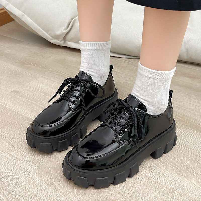 Sepatu Oxford Derby Hak Tinggi Wanita Flatform Ankle Boots Import Bot Kulit Hitam Big Size Platform Shoes Heels Black - Ukuran 35 36 37 38 39 40