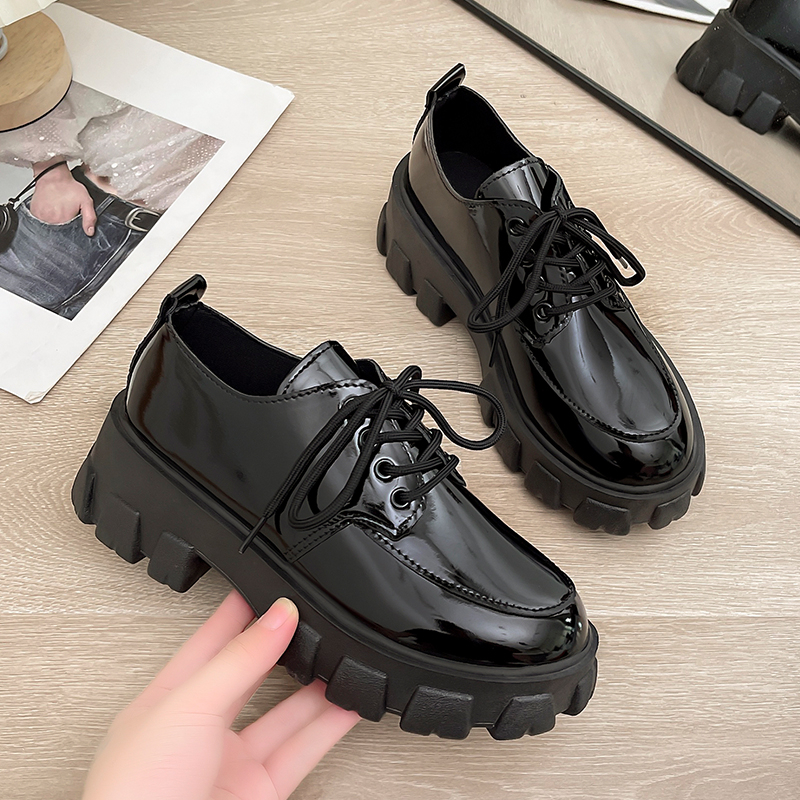 Sepatu Oxford Derby Hak Tinggi Wanita Flatform Ankle Boots Import Bot Kulit Hitam Big Size Platform Shoes Heels Black - Ukuran 35 36 37 38 39 40