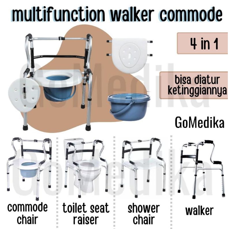 Alat Bantu Jalan MultiFungsi 5in1 Walker Jalan + Commode Chair Kursi BAB