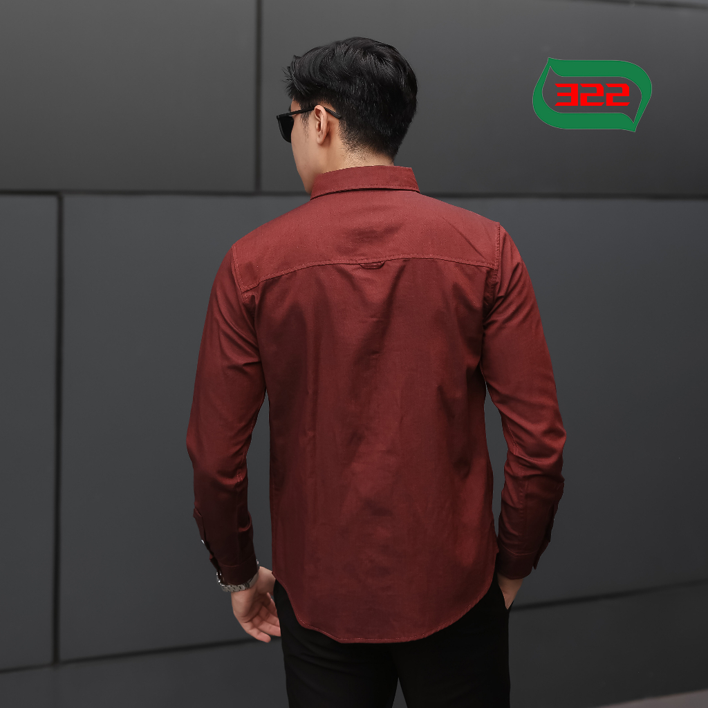 KEMEJA PRIA LENGAN PANJANG POLOS WARNA MAROON BAHAN OXFORD UKURAN S-XL ORGINAL