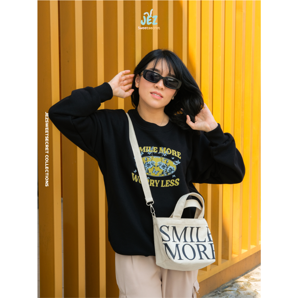 SMILE MORE TOTEBAG WANITA BAHAN KANVAS PREMIUM TEBAL ZIPPER RESLETING // GENTLE WOMAN // TOTEBAG QUOTE