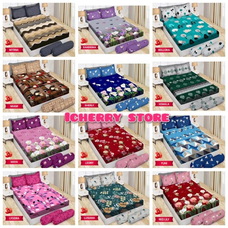 Set 3in1 Sprei Bonita Disperse 3D Bantal 4 B4 King 180x200 Motif Yuni, Kemala Sherly, Sandrina, Bell