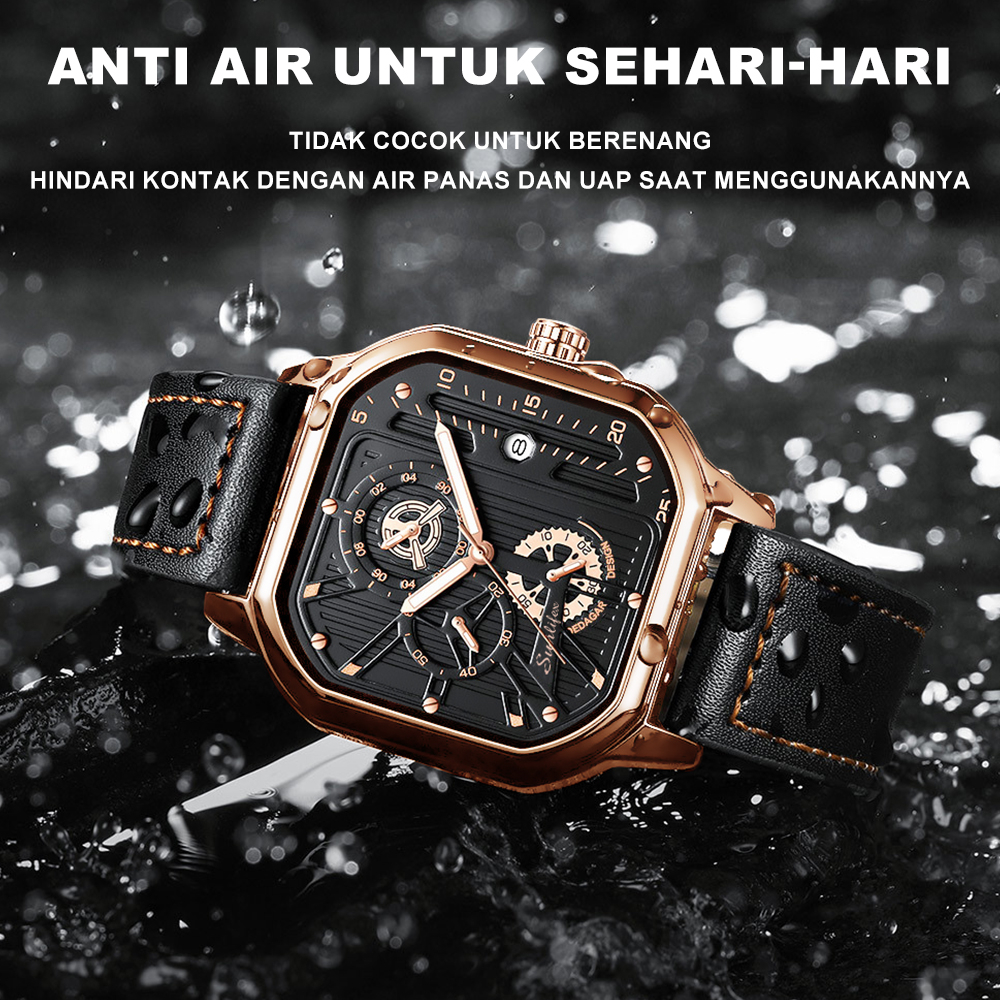 SUNLIFEX Jam Tangan Pria Kulit Original Tahan Air Fashion Business Auto Date Analog Jam Tangan Cowok