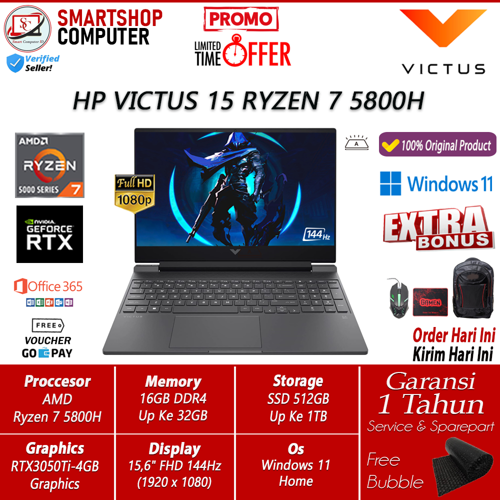 Laptop Gaming HP VICTUS 15 Ryzen 7 5800H 16GB 512GB RTX3050ti 4GB 15 FHD 144Hz Win11