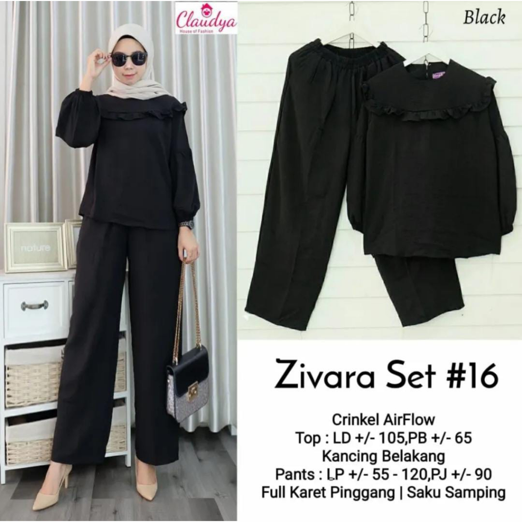 setelan wanita dewasa terbaru zivara set / bahan crinnkle air flow premium terlaris / fashion wanita modern / stlye muslimah tekeren lengan balon panjang