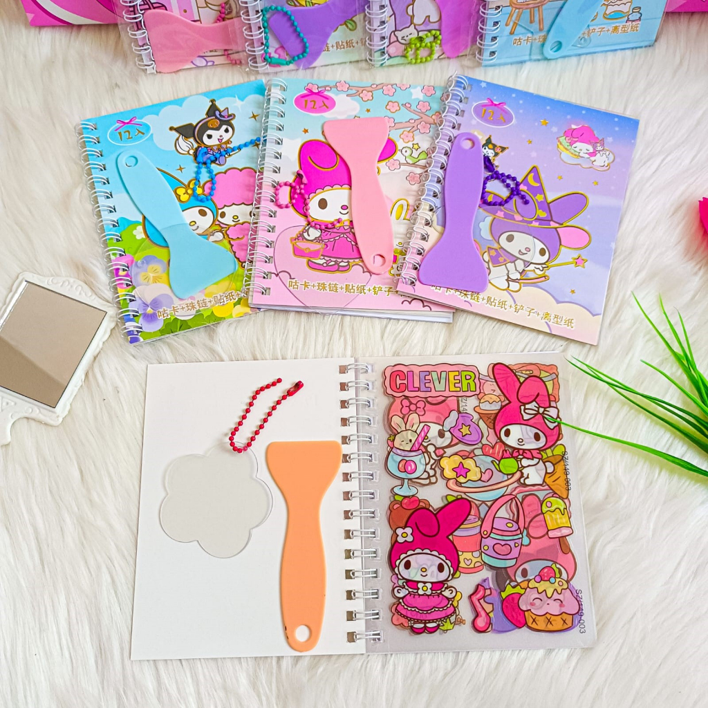 PAKET STICKER KARAKTER CEWE MELODY SANRIO12 LEMBAR BENTUK NOTEBOOK SPIRAL KODE SZ-149 UNIK ALAT JURNALING LUCU IMUT KARAKTER GAMBAR