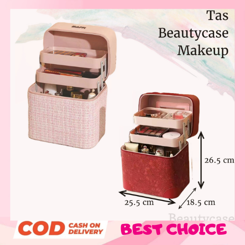 LFS-B2284 Kotak kosmetik / Tempat Make Up / Beauty Case/2 Tingkat Mewah COD