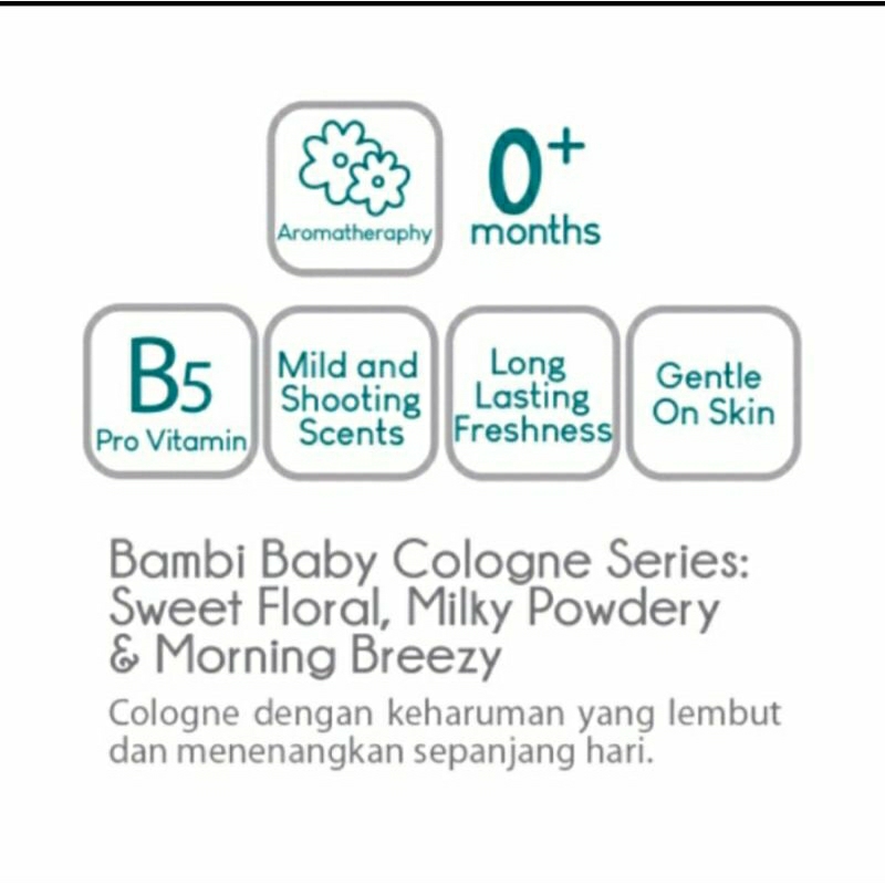 Bambi baby cologne with chamomile anti irritant sweet floral milky powdery morning breezy 100 ml