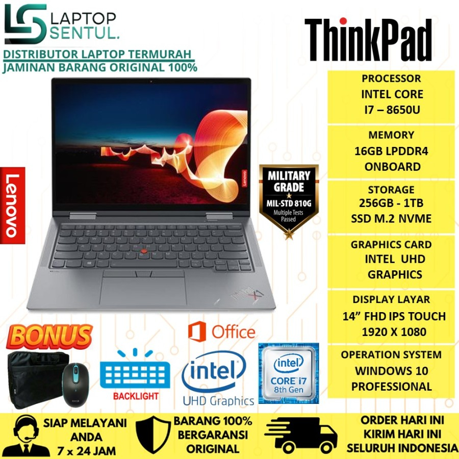 LAPTOP TOUCHSCREEN LENOVO THINKPAD X1 YOGA GEN3 INTEL I7 8650U RAM 16GB SSD 512GB FHD WINDOWS 10 PRO ORIGINAL