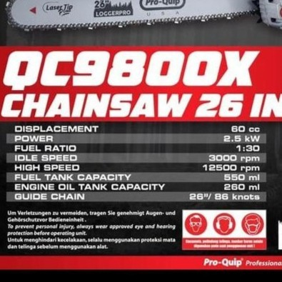 Chainsaw Potong Kayu Proquip 26 Inci TIPE QC 9800 X