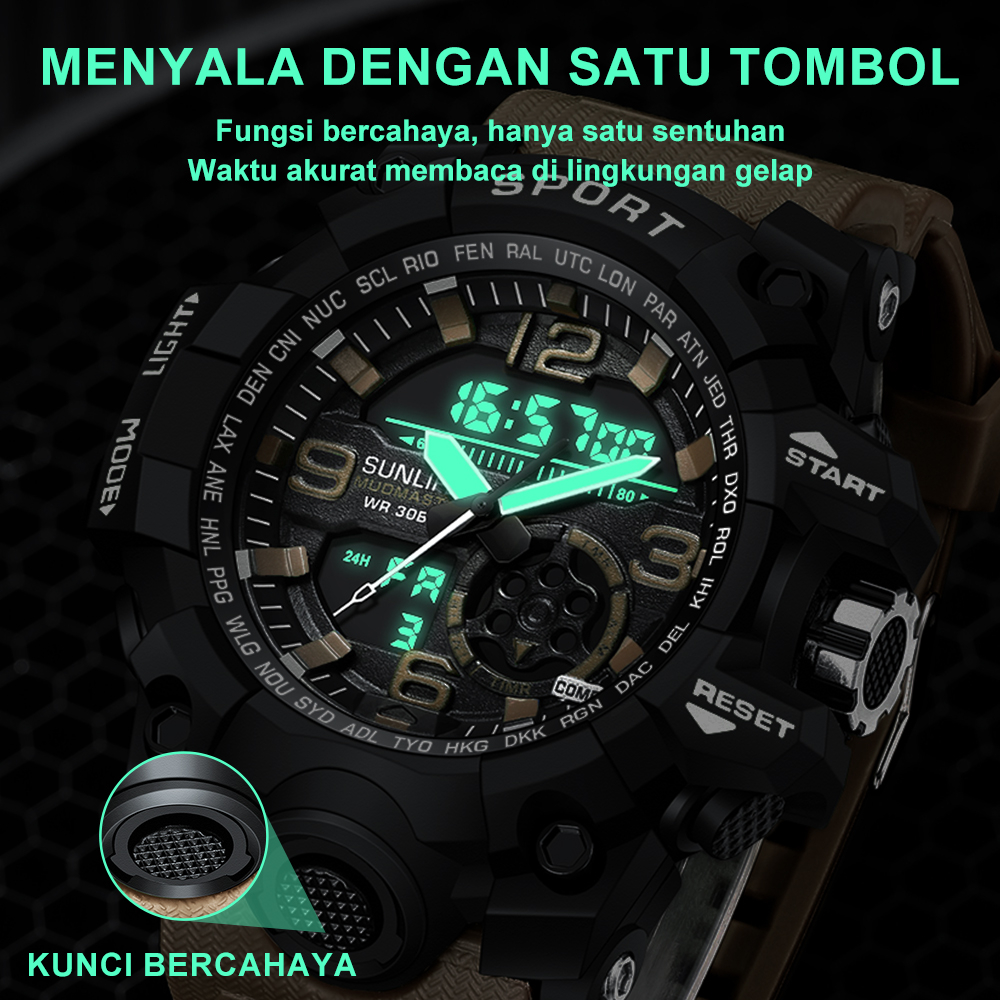 Hot Jam Tangan Pria Digital&Analog Olahraga Klasik Mode Tali Silikon Multifungsi Jam Tangan Cowok