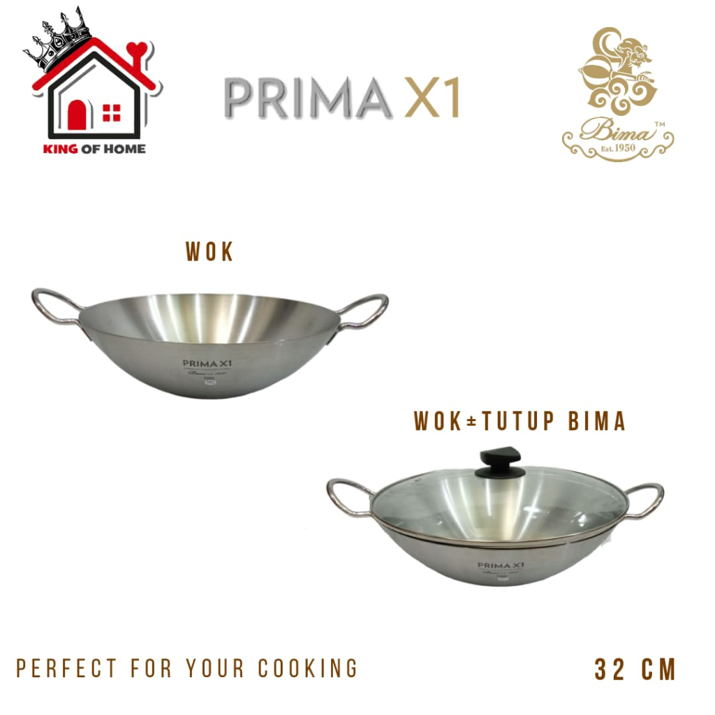 Bima Prima X1 Wajan Penggorengan Kuali 32cm BP220016 Asian Wok Stainless Steel
