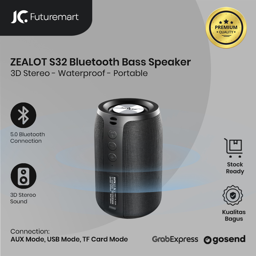 SPEAKER BLUETOOTH PORTABLE ZEALOT S32 3D WIFI OUTDOOR WATERPROOF