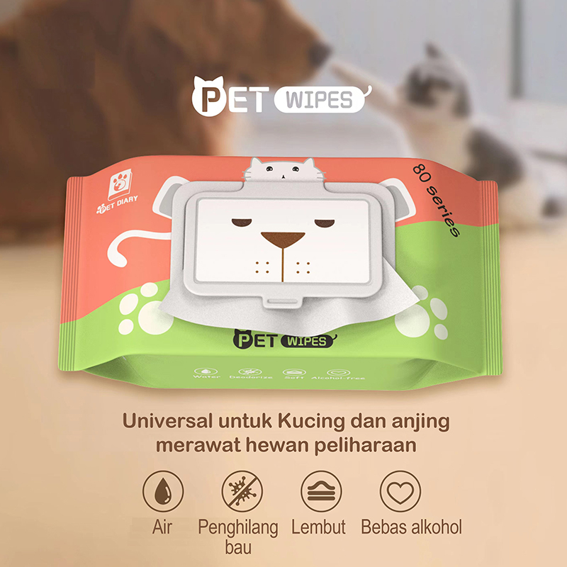 PET DIARY Tisu Basah Hewan Anjing Kucing Grooming Hewan Murah Handuk 80Pcs/Bungkus