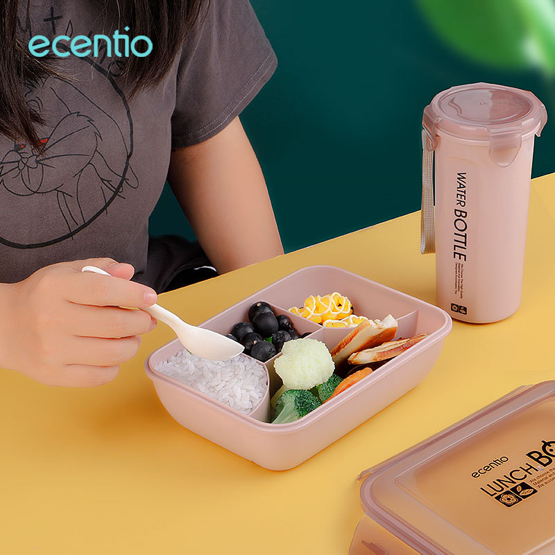 ecentio &amp; FOODI 2/3/4 Sekat 1000ml/1100ml Kotak Makan Set anak Lunch box+anak cangkir 500ml/Lunch Box Set 2/3/4 Grid Kotak Bekal Makan Botol Minum Free Sendok/tempat makan anak/Tempat Makanan anak kecil BPA free/Home &amp; Living/Kitchenware/Food Storage