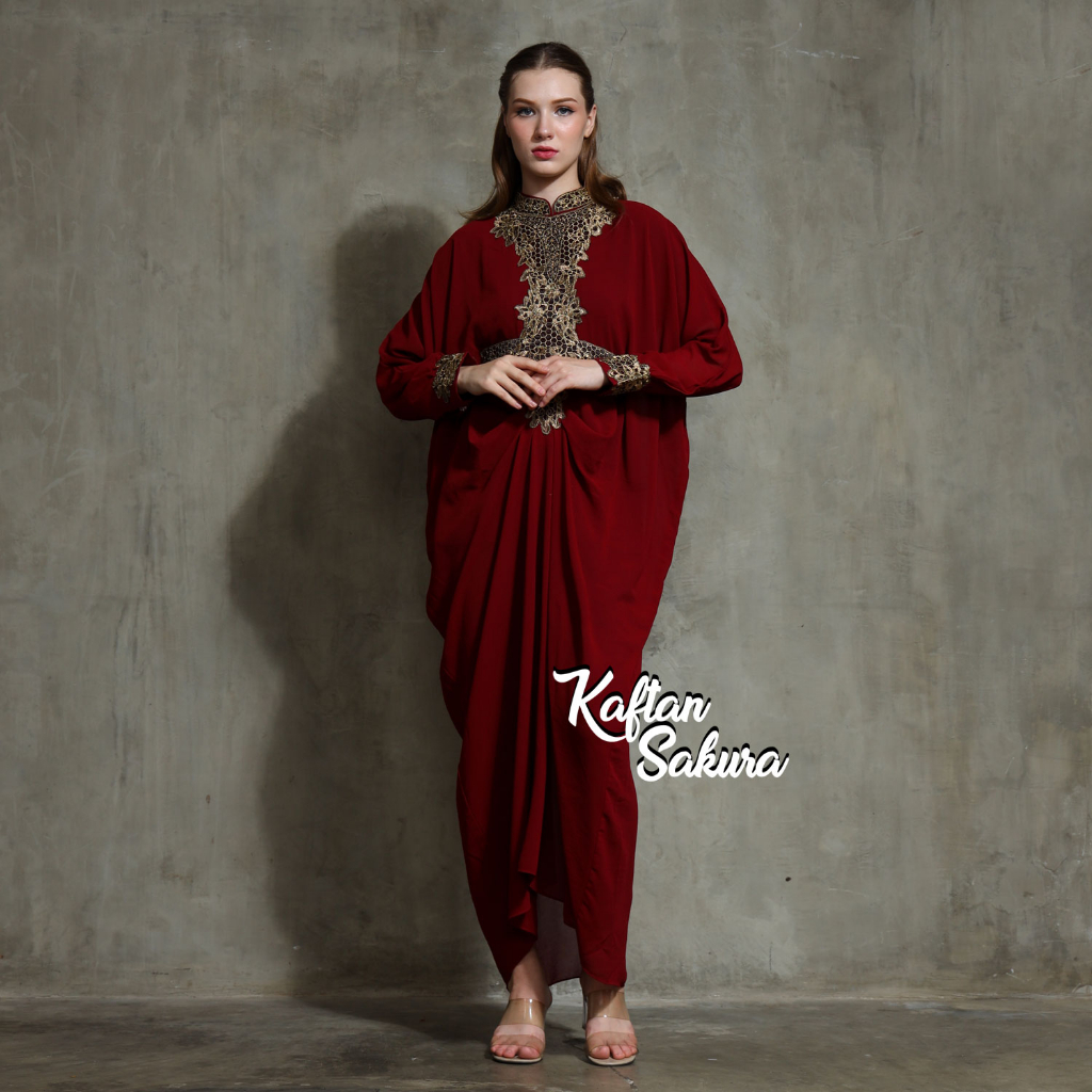 Gamis Muslim Anggrek Bordir bahan Sifon Warna Merah Maroon