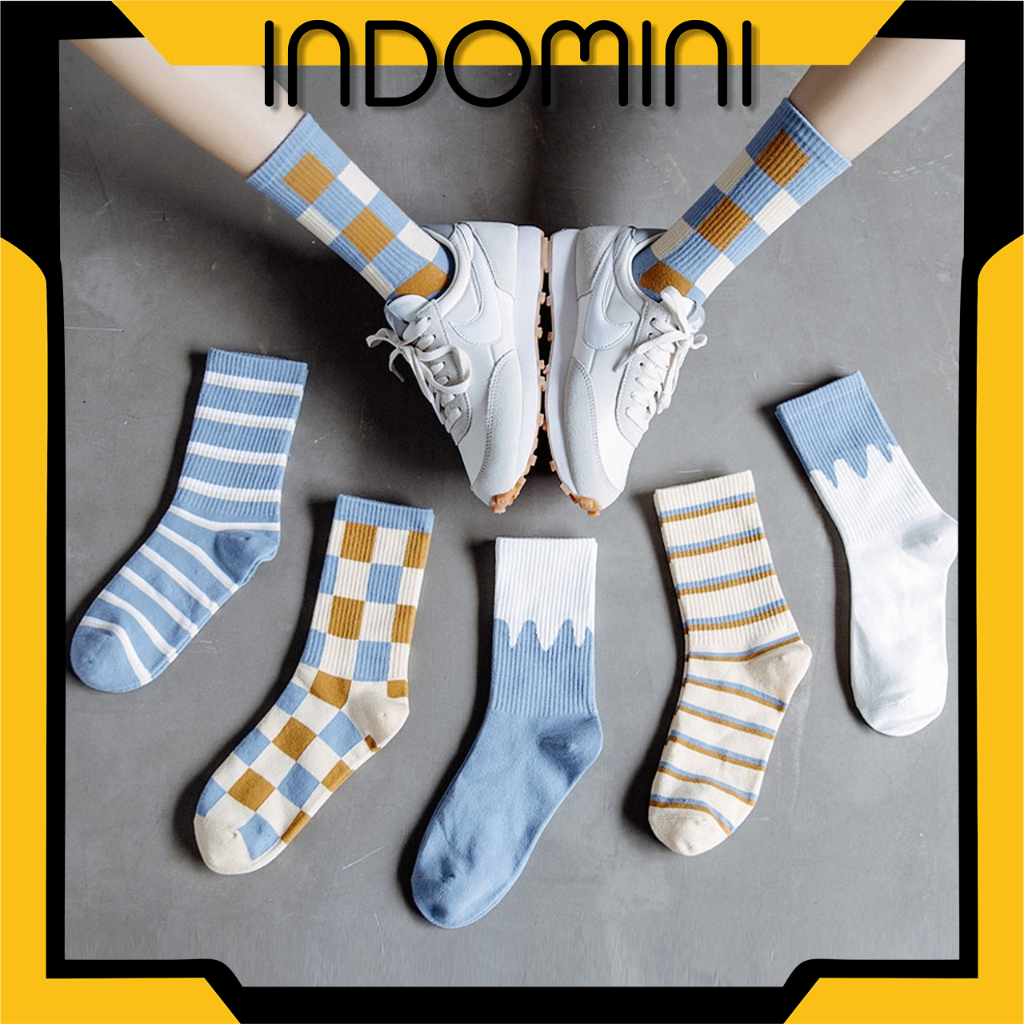 INDOMINI Kaos Kaki Pria Wanita Panjang Setinggi Betis Motif Catur New Fashion Korean Style Socks KK136