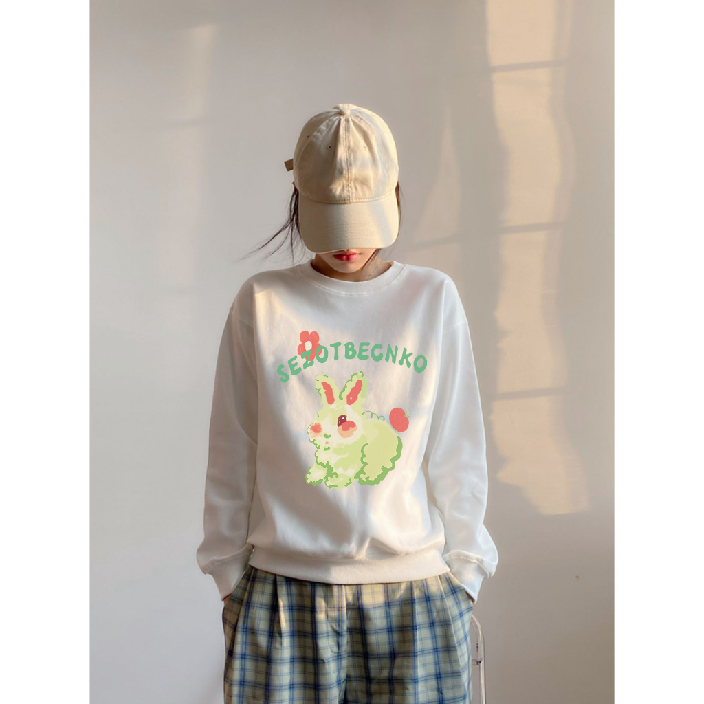 XiaoZhaiNv Korean Style Green Bunny Pattern Lengan Panjang Baju Sweater Wanita A0787