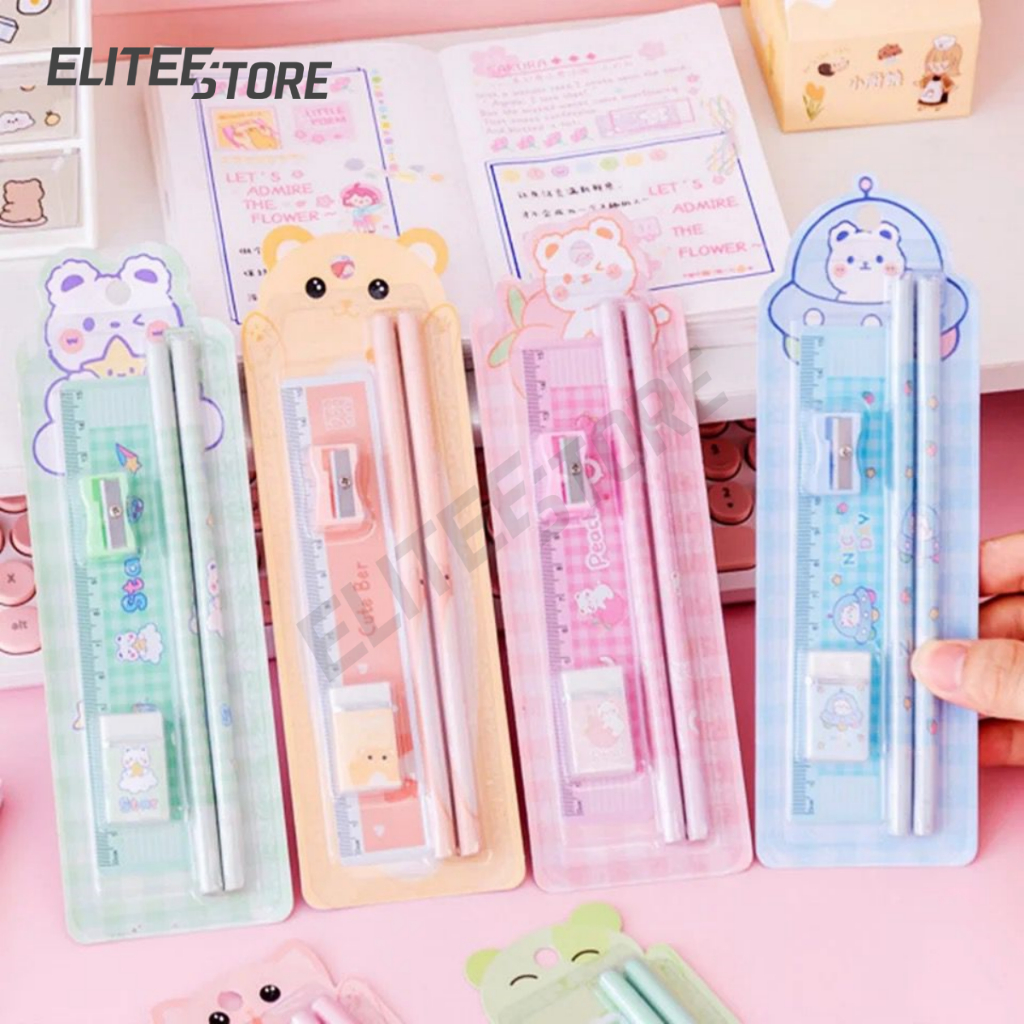 ELITEE - Paket Alat Tulis Anak Set Karakter Stationery Sekolah Perlengkapan Tulis Souvenir Ultah Goodie Bag / Stationery Set Tas Melukis Set / Alat Tulis Sekolah Karakter