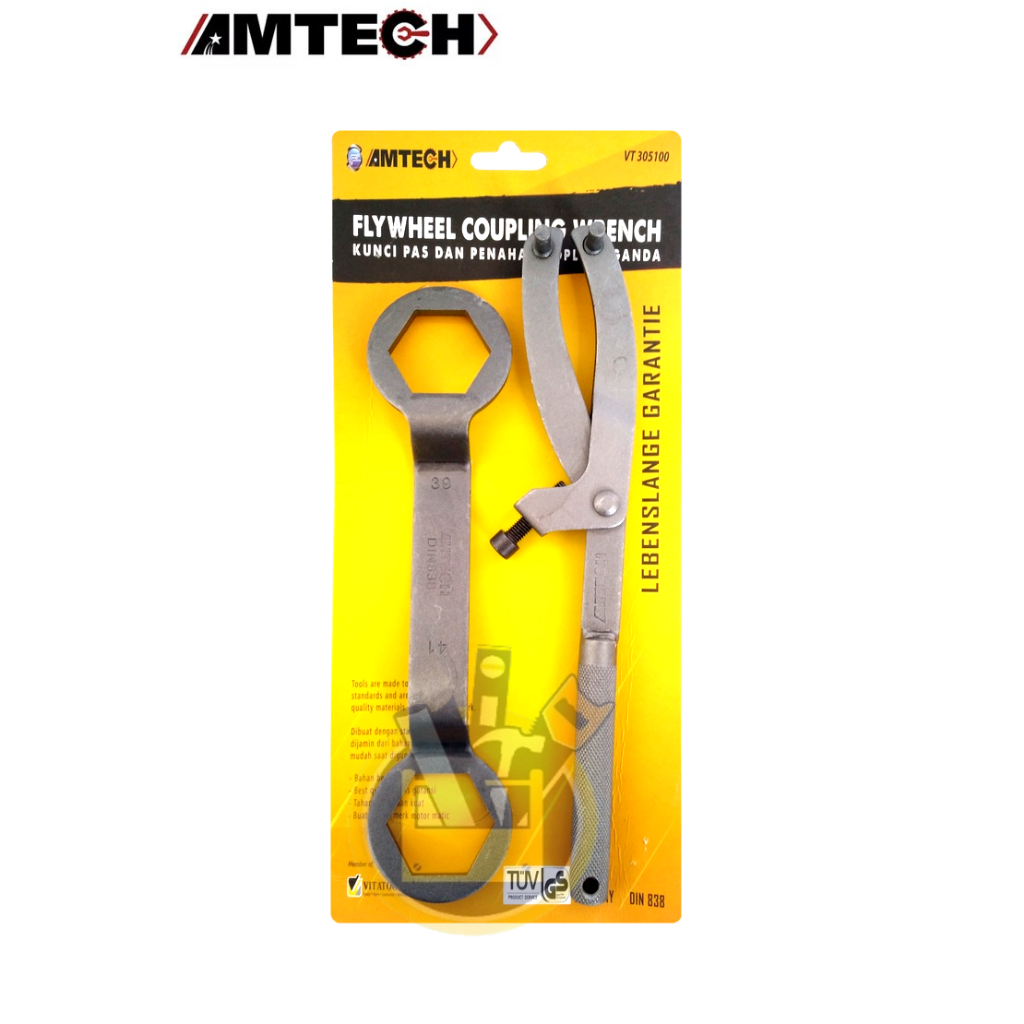 AMTECH Amtech Kunci Set FlyWheel Coupling Wrech - Kunci Pas Koupling Ganda Paket Kunci Treker CVT Matic Kunci Fylwheel Flying Wheel Pliers + Kunci Tahanan Mur Kopling 39 x 41 Kunci Blok Coupling Nut Wrench