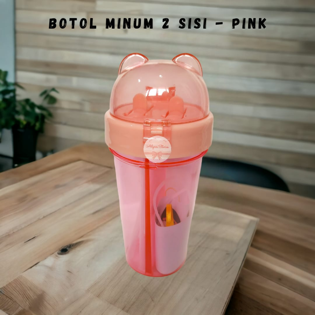 Botol Minum 2 sisi sedotan Free Sticker 2D
