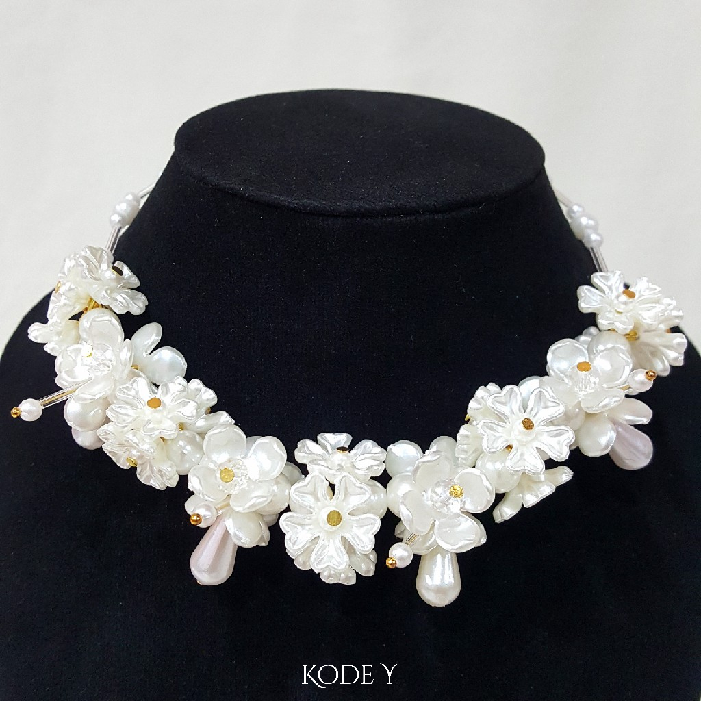 Kalung Hijab Beads Necklace Crystal Kalung Kondangan Kelopak Bunga - KH007