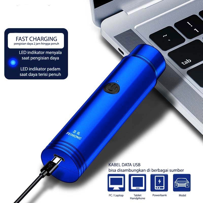 ALAT CUKUR MINI PORTABLE USB PISAU CUKUR KUMIS JENGGOT KETIAK FREE KUAS PEMBERSIH DAN KABEL DATA PRIA WANITA