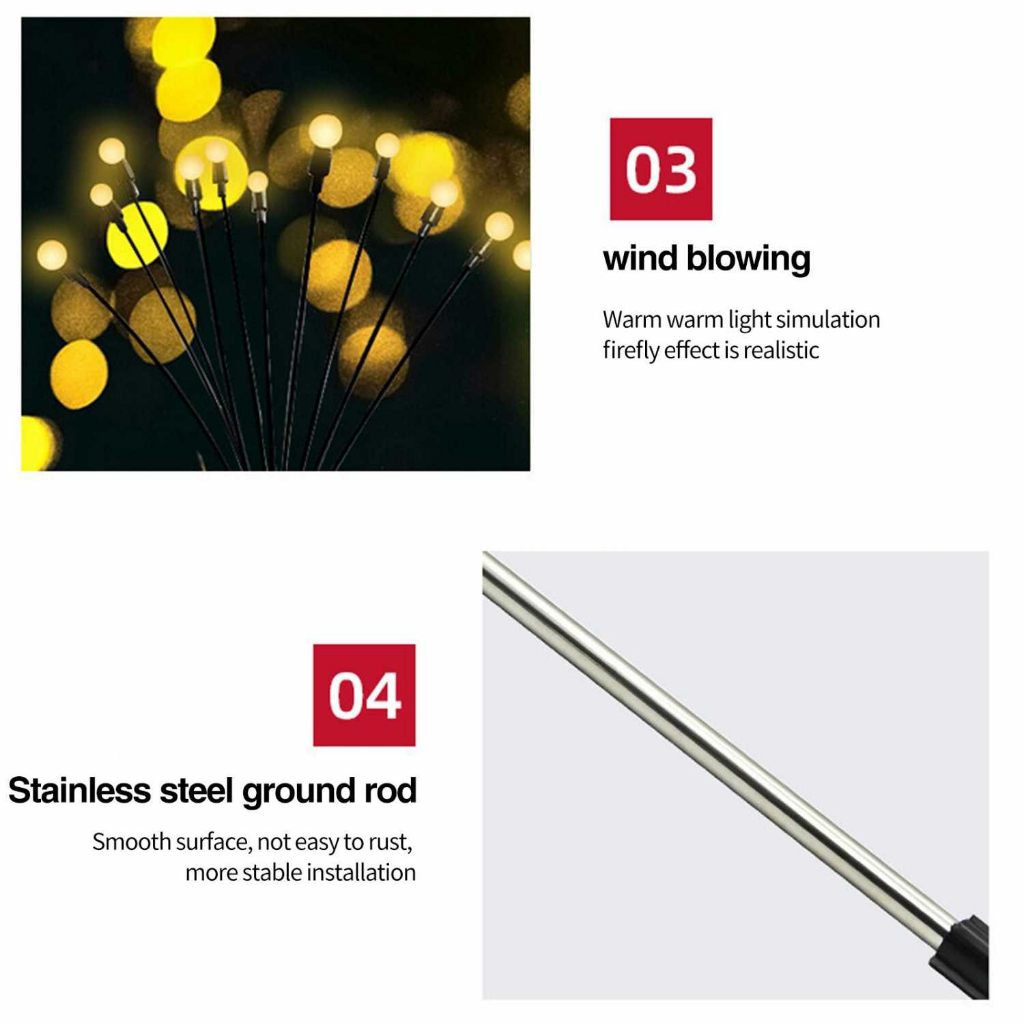 Lampu Solar LED Fireworks Decoration Waterproof 10 Heads Lampu Hias Taman Solar Panel Tiang Pancang Stainless Steel