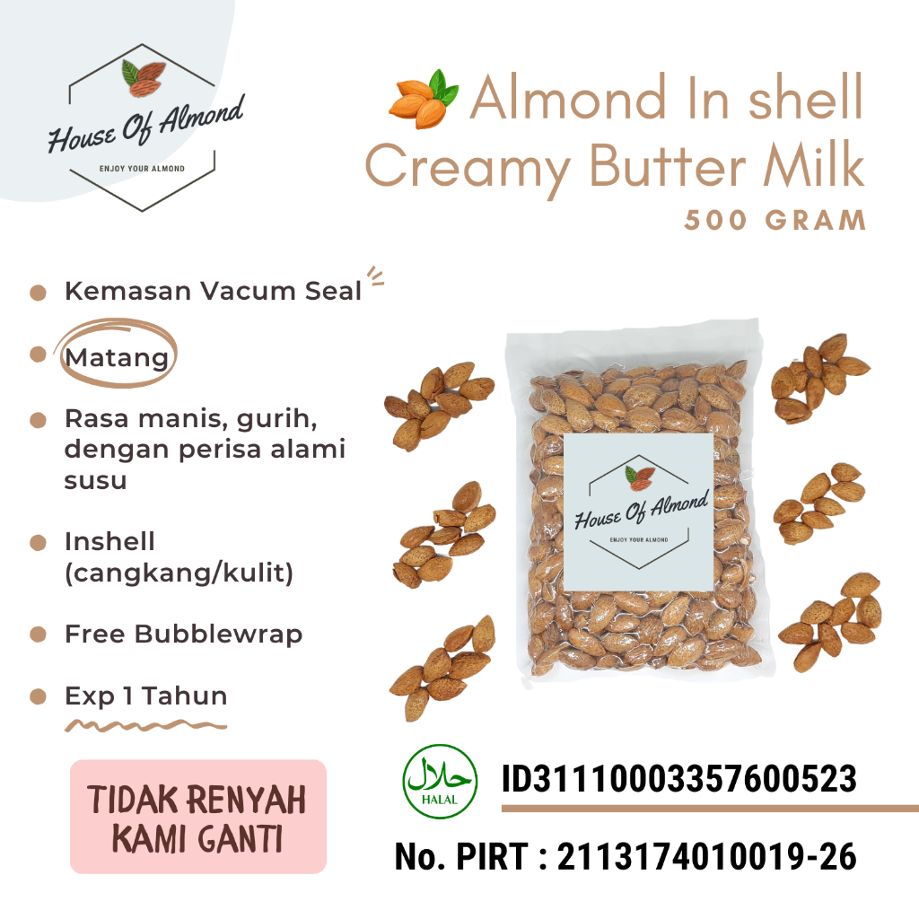 

Kacang Almond Panggang Cangkang Rasa Susu Creamy Butter Milk 500gr