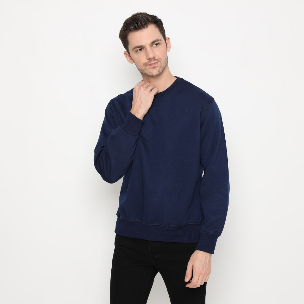 Sweater Crewneck Oversize Panjang Unisex Warna Navy