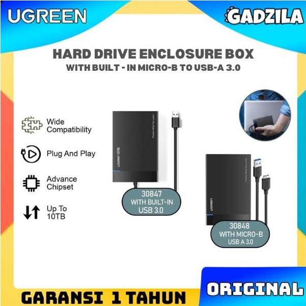 UGREEN Casing Hardisk USB 3.0 External Hard Drive HDD SATA SSD Enclosure Max 10TB 2.5inch 30847