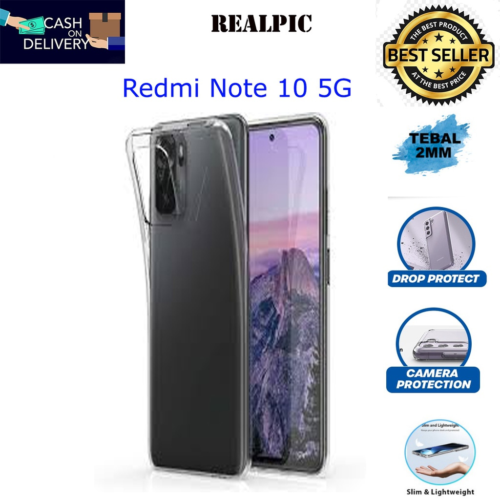 Case Xiaomi Redmi Note 10 5G Casing Clear HD KETEBALAN 2MM BENING TRANSPARAN TPU Premium Softcase