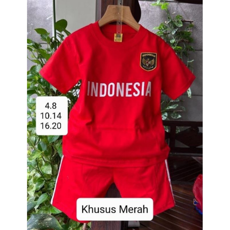 stelan anak laki-laki lengkong jaya untuk usia 1 sampai 14 tahun/stelan bola tim nasional Indonesia anak