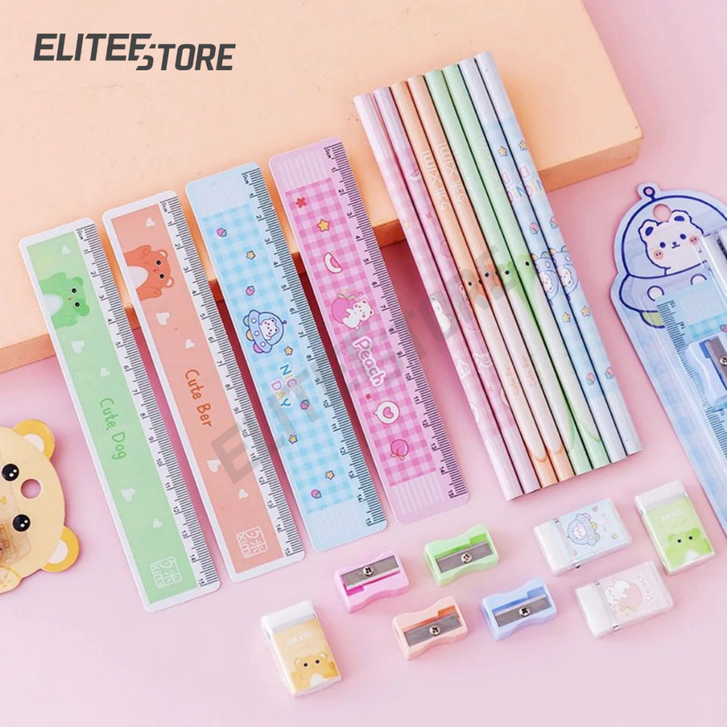 ELITEE - Paket Alat Tulis Anak Set Karakter Stationery Sekolah Perlengkapan Tulis Souvenir Ultah Goodie Bag / Stationery Set Tas Melukis Set / Alat Tulis Sekolah Karakter