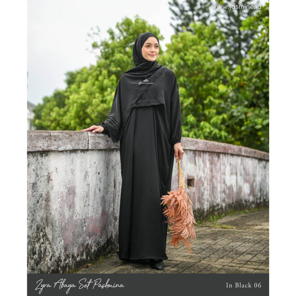 ZYRA ABAYA JASMINE GAMIS SYARI MURAH CANTIK DRESS BUSUI JUMBO BAJU BUSANA MUSLIMAH MEWAH POLOS HITAM